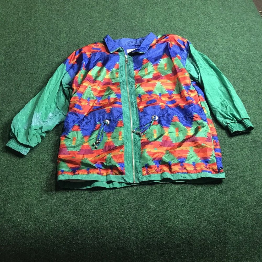 Vtg Lavon Cheerful Group Windbreaker Multicolor Geometric Tassels Golden Girls